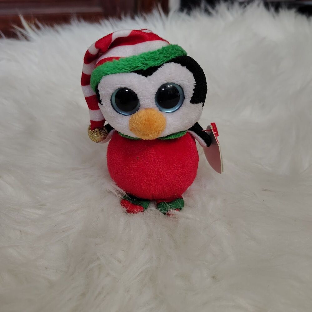 Ty Baby Beanies (4 inch) HAPPY the PENGUIN Christmas Winter Holiday NWT 2012